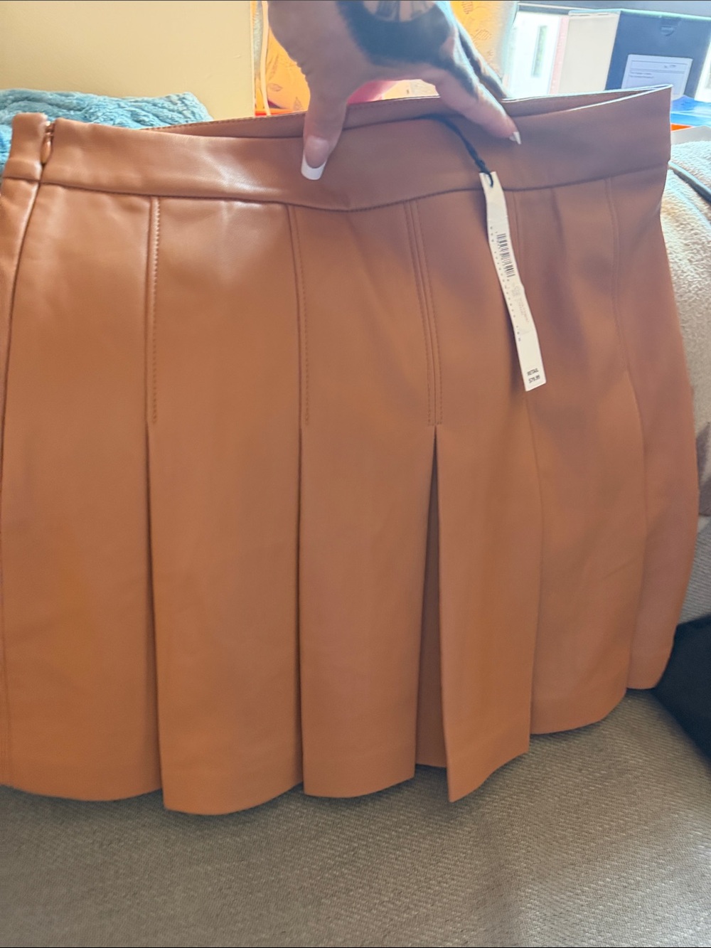 Susana Monaco Cognac Pleated Mini Skirt